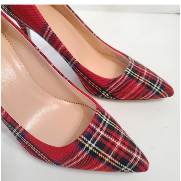 NEW J. Crew Elsie TARTAN Pumps Heels Red Holiday GINGHAM Tartan Plaid CHRISTMAS - Picture 8 of 15